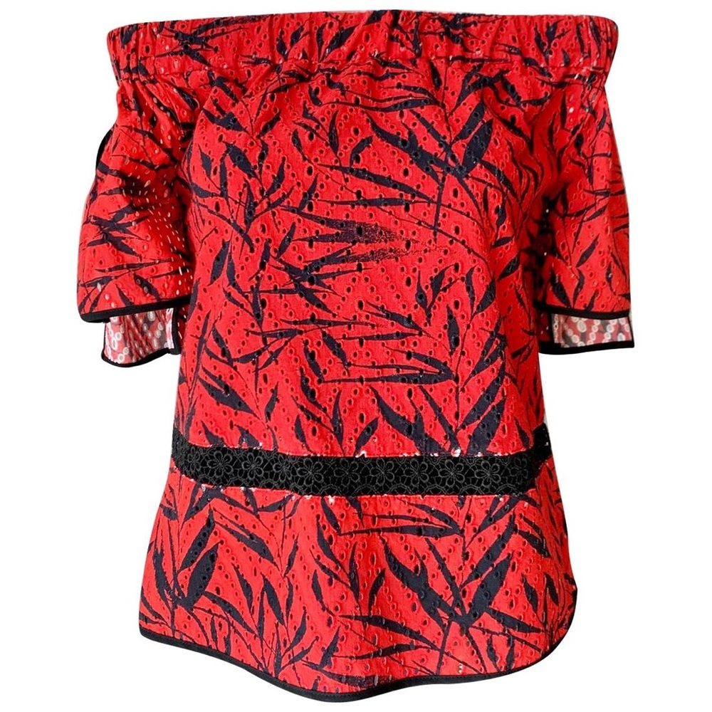 Prabal Gurung Off The Shoulder Printed Eyelet Blouse